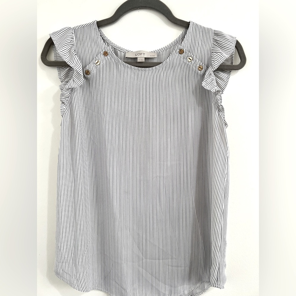 Loft. White/black stripe ruffle sleeve. SP.